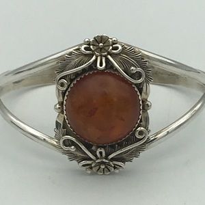 Vintage Sterling Silver Southwestern Amber Cuff